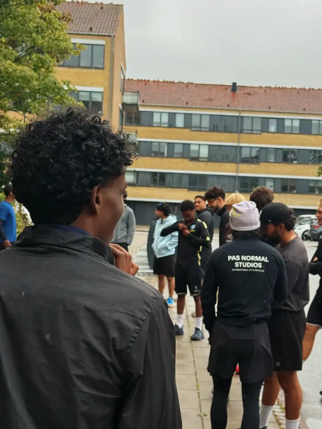 The back of the group walking together